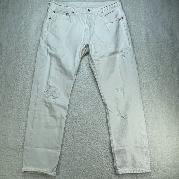Levis 501 Jeans Womens 30x28 White Button Fly Straight Leg Distressed High Rise - Picture 2 of 12